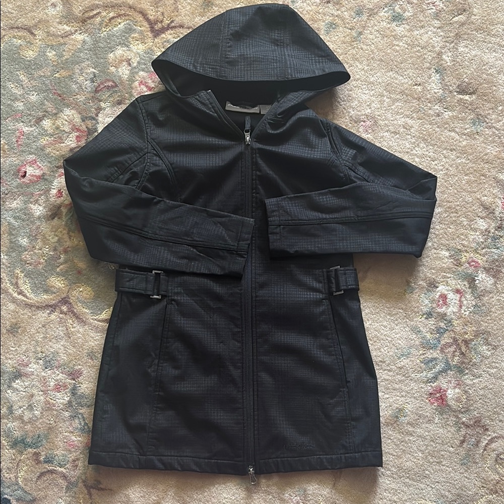 Black Hooded Coat with Full-Length Zipper